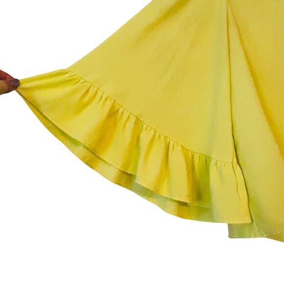 Zara Chartreuse Popover Blouse Ruffle Butterfly Sleeve Bright Cheery XS - Picture 5 of 9